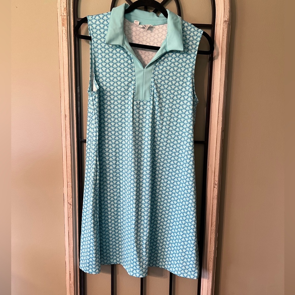 Sigrid Olsen Aqua Geometric Sleeveless Golf Dress